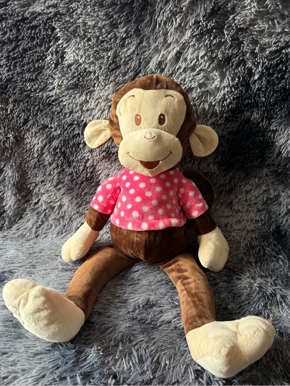 Plush Monkey Toy with Pink Polka Dot Shirt - Kids Toy